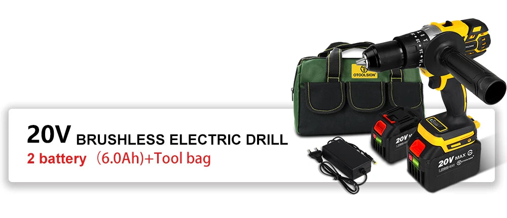 OToolsion 20V 13MM Perceuse sans fil à moteur Brushless – Visseuse à impact pour béton BLACKBEARD OUTDOOR INDUSTRIES
