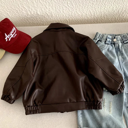 Veste en Cuir Enfant Style Coréen – Blouson Casual Unisexe Printemps