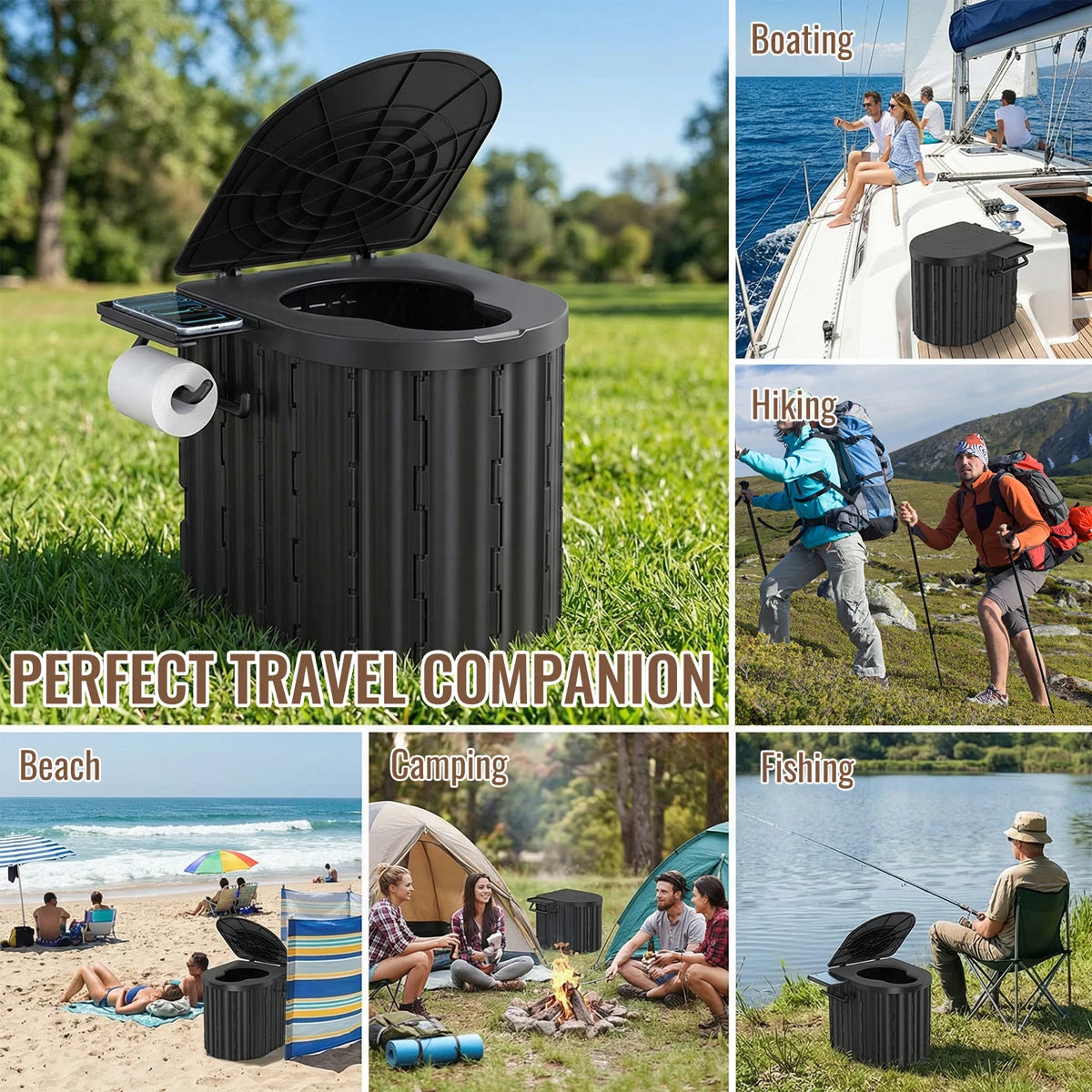 Toilette Portable Pliable Outdoor - Avec Couvercle, Charge 180kg