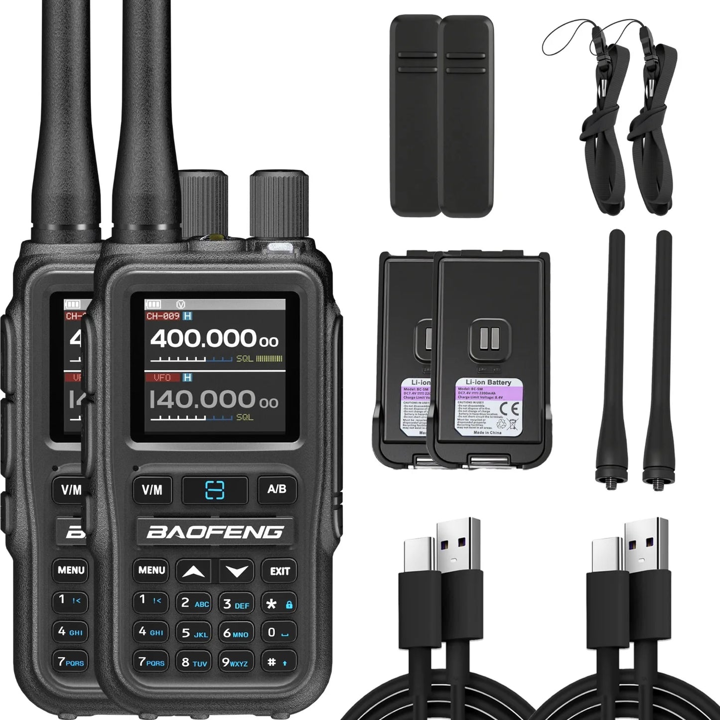 Pack 2 Talkies-Walkies BAOFENG UV-5R Mini – Double Bande, 5W, Bluetooth, Charge USB-C