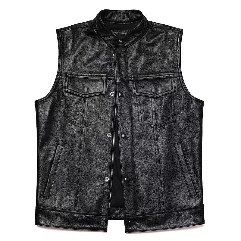 Gilet en Cuir Synthétique pour Homme - Veste en Cuir de Motard Automne Hiver avec Col Montant BLACKBEARD OUTDOOR INDUSTRIES