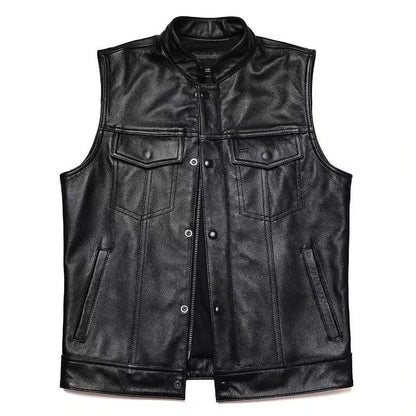 Gilet en Cuir Synthétique pour Homme - Veste en Cuir de Motard Automne Hiver avec Col Montant BLACKBEARD OUTDOOR INDUSTRIES