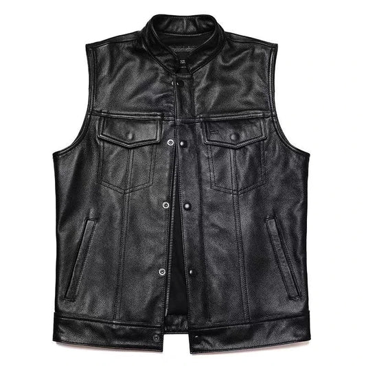Gilet en Cuir Synthétique pour Homme - Veste en Cuir de Motard Automne Hiver avec Col Montant BLACKBEARD OUTDOOR INDUSTRIES