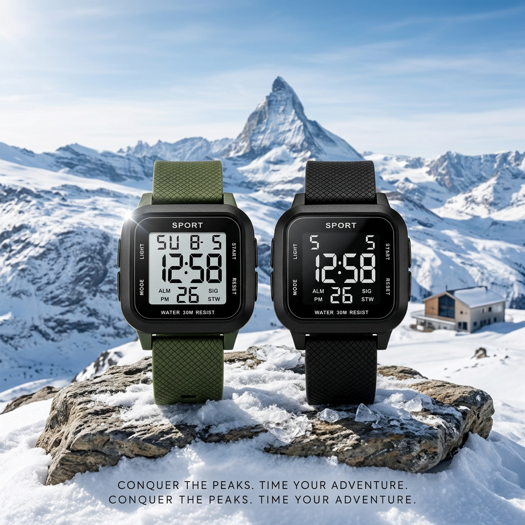 Montre digitale sport 45 mm – Style militaire & rétroéclairage LED