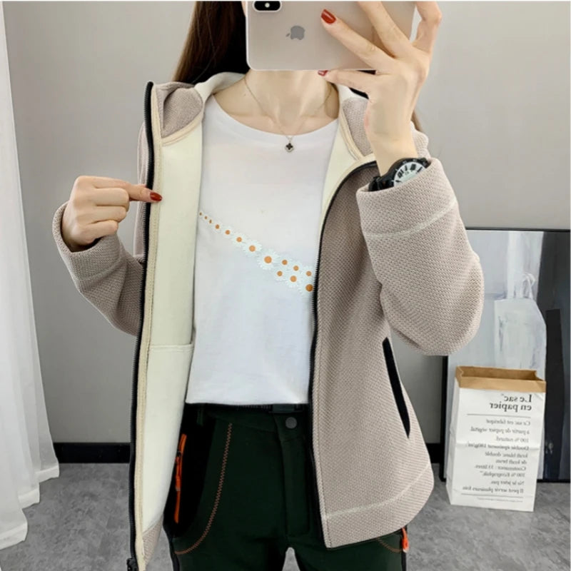 Veste Polaire Femme Chaude à Capuche Outdoor Hiver