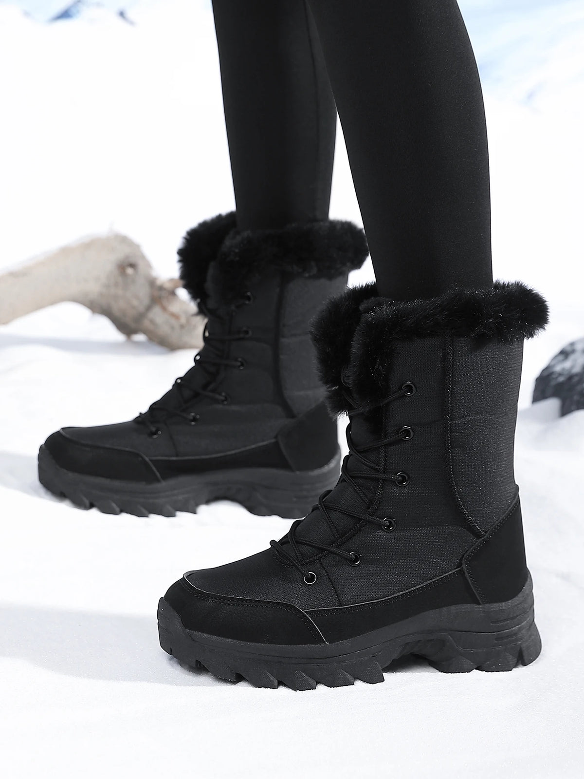 Bottes de neige femme noires à doublure pelucheuse