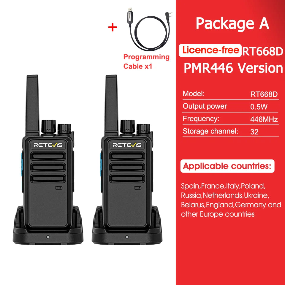 Talkie-Walkie Numérique Retevis RT668D – PMR446 Sans Licence, DMR Dual Mode, 256 Canaux, Portée 3 km – Hôtel, Sécurité, Entrepôt
