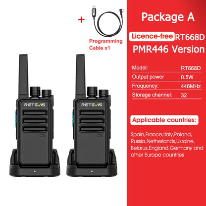 Talkie-Walkie Numérique Retevis RT668D – PMR446 Sans Licence, DMR Dual Mode, 256 Canaux, Portée 3 km – Hôtel, Sécurité, Entrepôt