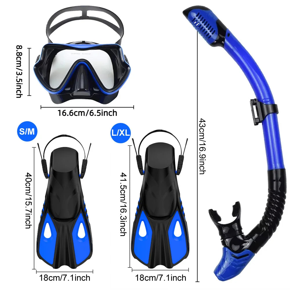 Set de Snorkeling 3-en-1 JoyMaySun – Masque Panoramique, Tuba Dry Top, Palmes Courtes et Sac de Transport - BLACKBEARD OUTDOOR INDUSTRIES
