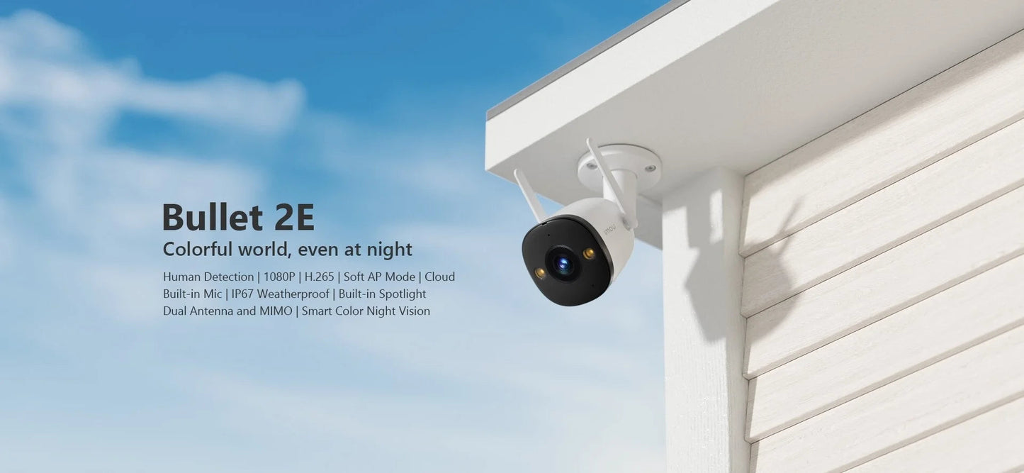IMOU Bullet 2E – Caméra Extérieure 4MP QHD | Projecteur Intégré | Vision Nocturne Couleur | Détection Humaine | IP67 Étanche | WiFi 5G Ma boutique