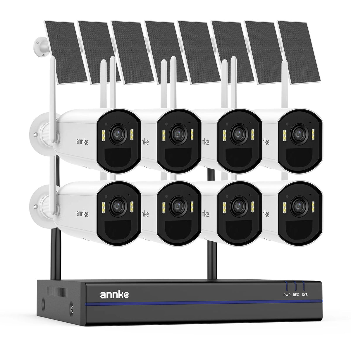 Kit NVR 16 Canaux + Caméras Solaires Sans Fil 4MP 2K – WiFi 6, PIR, Vision Nocturne Couleur, IP65, Audio Bidirectionnel – 4 à 12 Caméras