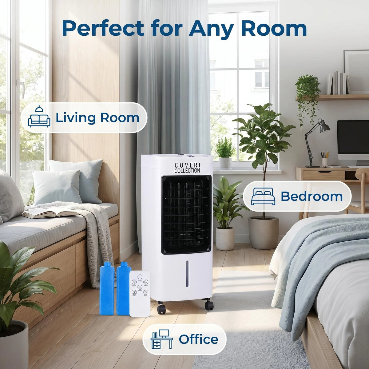 Refroidisseur d'Air Évaporatif 4L – Ventilateur Humidificateur Mobile 65W avec Télécommande et Bacs à Glace