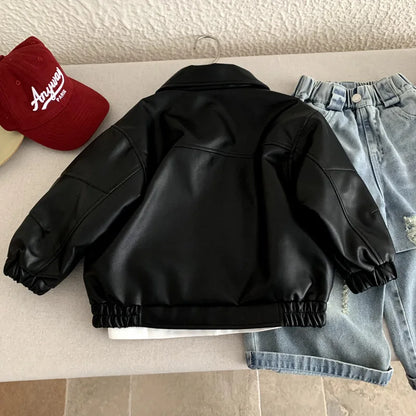 Veste en Cuir Enfant Style Coréen – Blouson Casual Unisexe Printemps