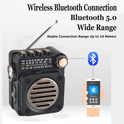 FM AM SW Stereo Pocket Mini Radio Wireless Bluetooth with LED Flashlight Ma boutique