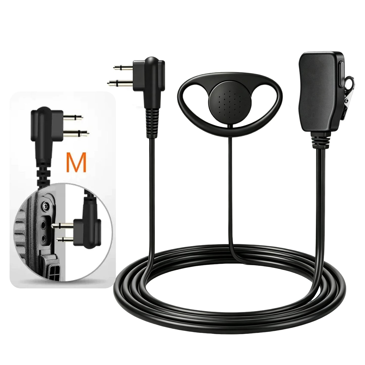 Oreillette PTT 2 Broches en D avec Micro – Compatible Kenwood, Baofeng, TYT, Puxing, Quansheng