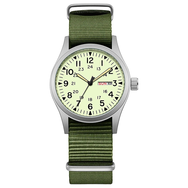 Montre de terrain K7105 – 38 mm, bracelet nylon et aiguilles lumineuses