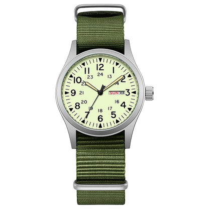 Montre de terrain K7105 – 38 mm, bracelet nylon et aiguilles lumineuses