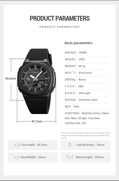 Montre de Sport SKMEI 2091 pour Homme – Montre Numérique Militaire Résistante à l'Eau avec Fonction Compte à Rebours et Date - BLACKBEARD OUTDOOR INDUSTRIES