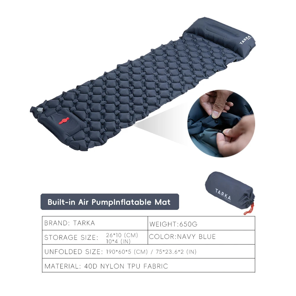 Matelas Gonflable Camping TARKA – Auto-Gonflant, Pompe Intégrée, 190×60 cm, Couplable, Randonnée