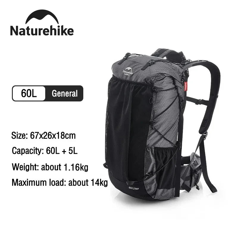 Sac à Dos Randonnée Naturehike Rock 40L / 60L avec Couvre-Pluie — Armature Interne, Nylon