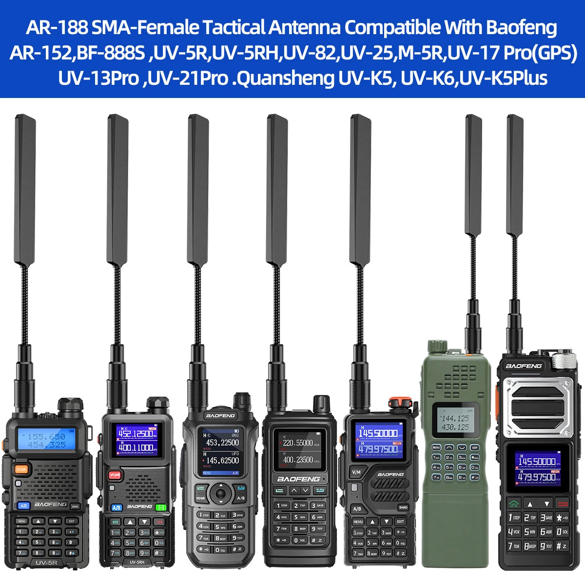 Antenne Tactique Gooseneck ABBREE AR-188 SMA-Femelle VHF/UHF – Baofeng & Quansheng