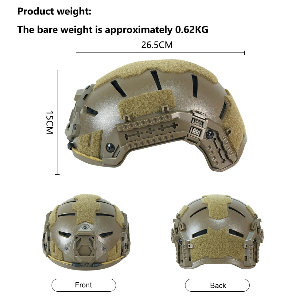 Casque tactique airsoft haute coupe avec rails, 50–55 cm