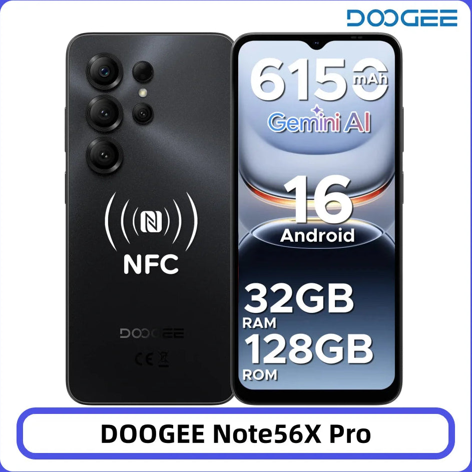 Smartphone DOOGEE Note56X Pro – Android 16, 4+32Go RAM, 128Go, 6150mAh, NFC