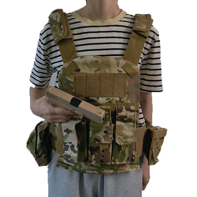 Gilet Tactique Enfant - Gilet Militaire Airsoft et Chasse Camouflage pour Enfants - Équipement Outdoor Paintball Molle BLACKBEARD OUTDOOR INDUSTRIES
