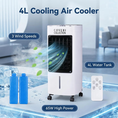 Refroidisseur d'Air Évaporatif 4L – Ventilateur Humidificateur Mobile 65W avec Télécommande et Bacs à Glace