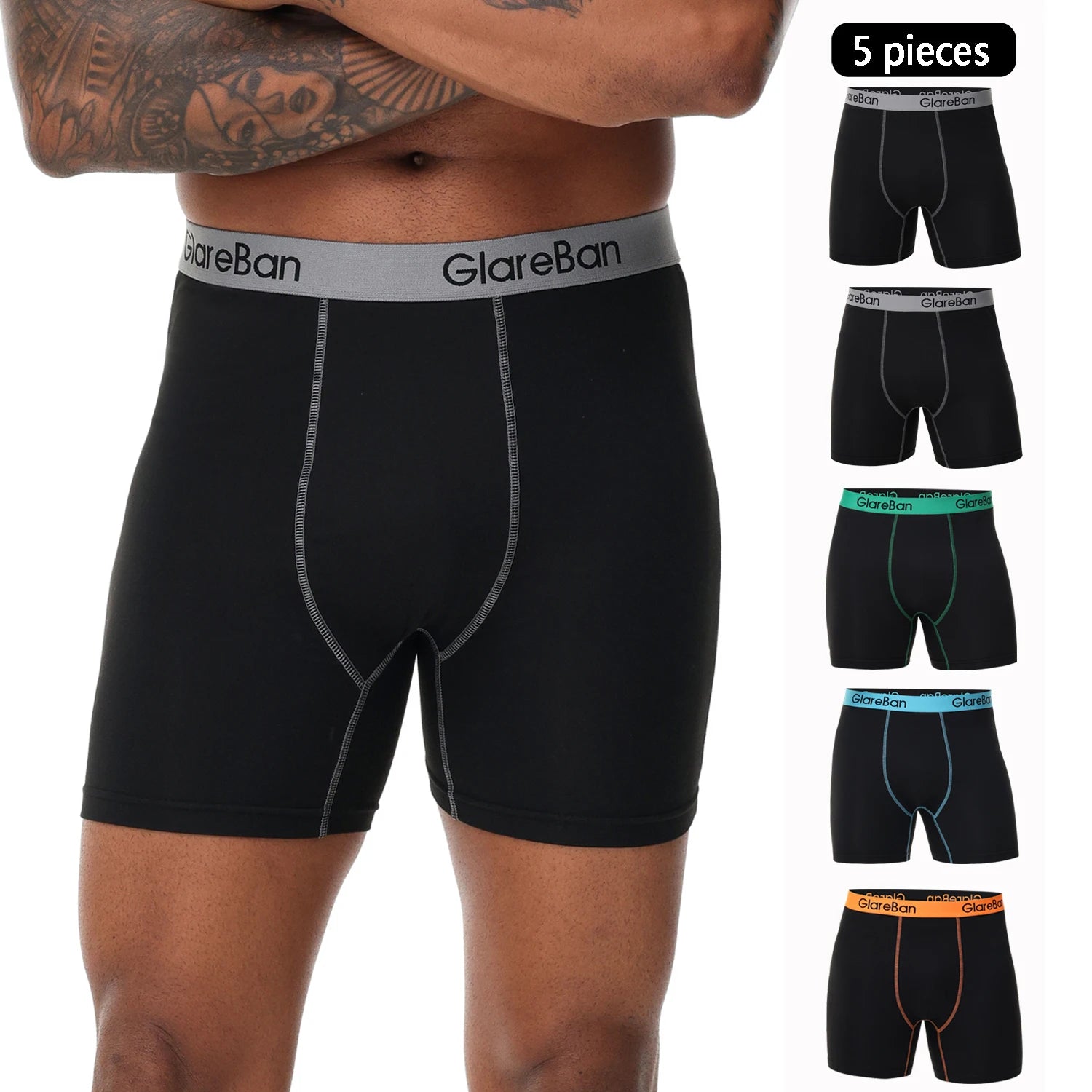 Lot de 5 Boxers Noirs Homme – Confort Mi-Long, Respirant & Moderne - BLACKBEARD OUTDOOR INDUSTRIES