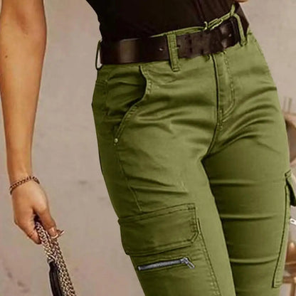 Pantalon Cargo Femme Multi-Poches Coton – Taille Mi-Haute, Coupe Slim, 5 Coloris