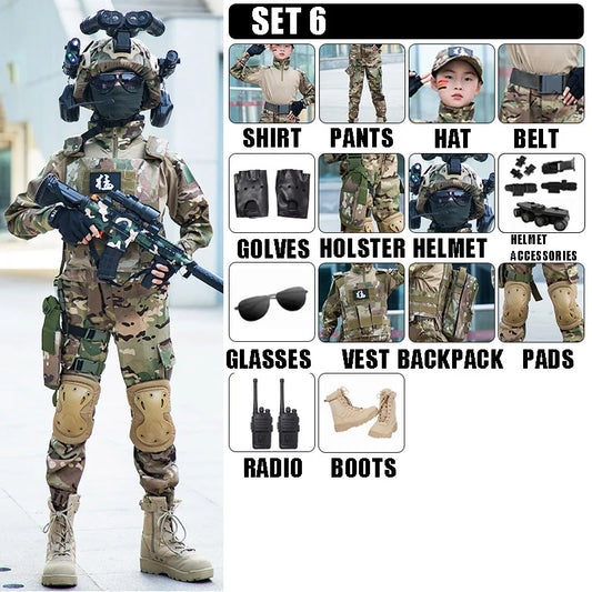 Ensemble Uniforme Militaire Tactique G3 Camouflage Enfant – Costume Soldat Garçon Fille