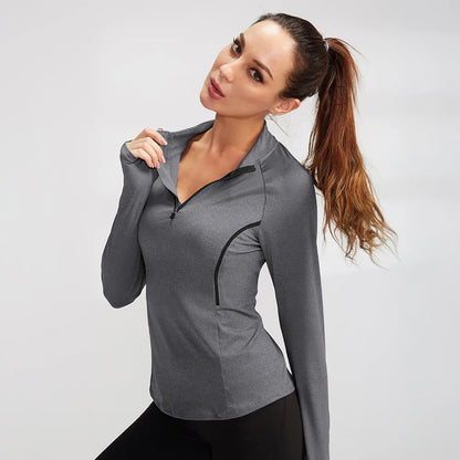 Top Sport Femme Manches Longues – Col Montant Yoga Fitness Running