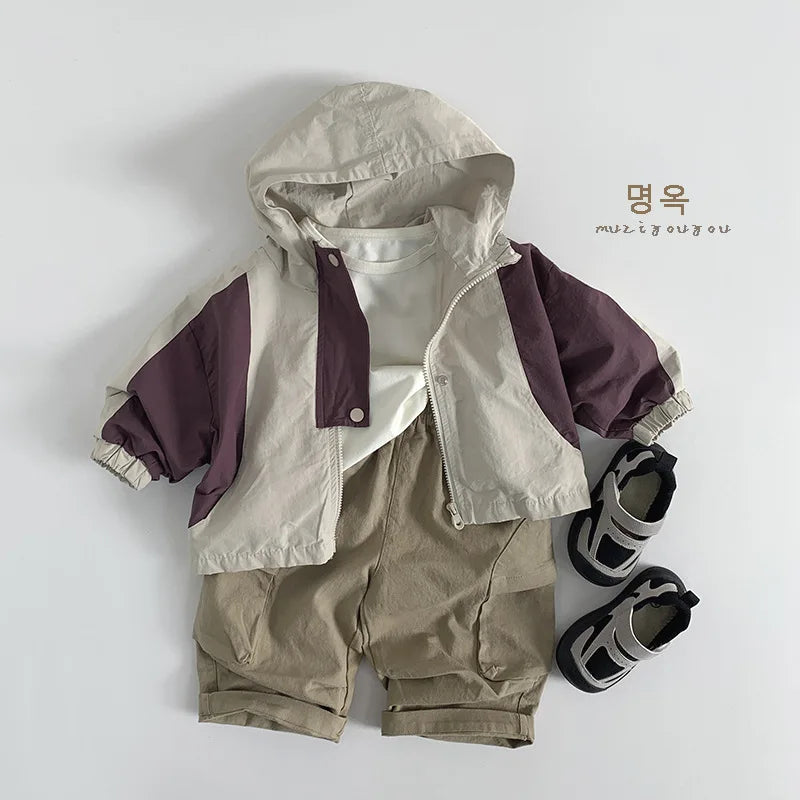 Veste Zippée Enfant À Capuche Patchwork – Manches Longues Printemps