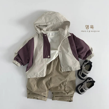 Veste Zippée Enfant À Capuche Patchwork – Manches Longues Printemps