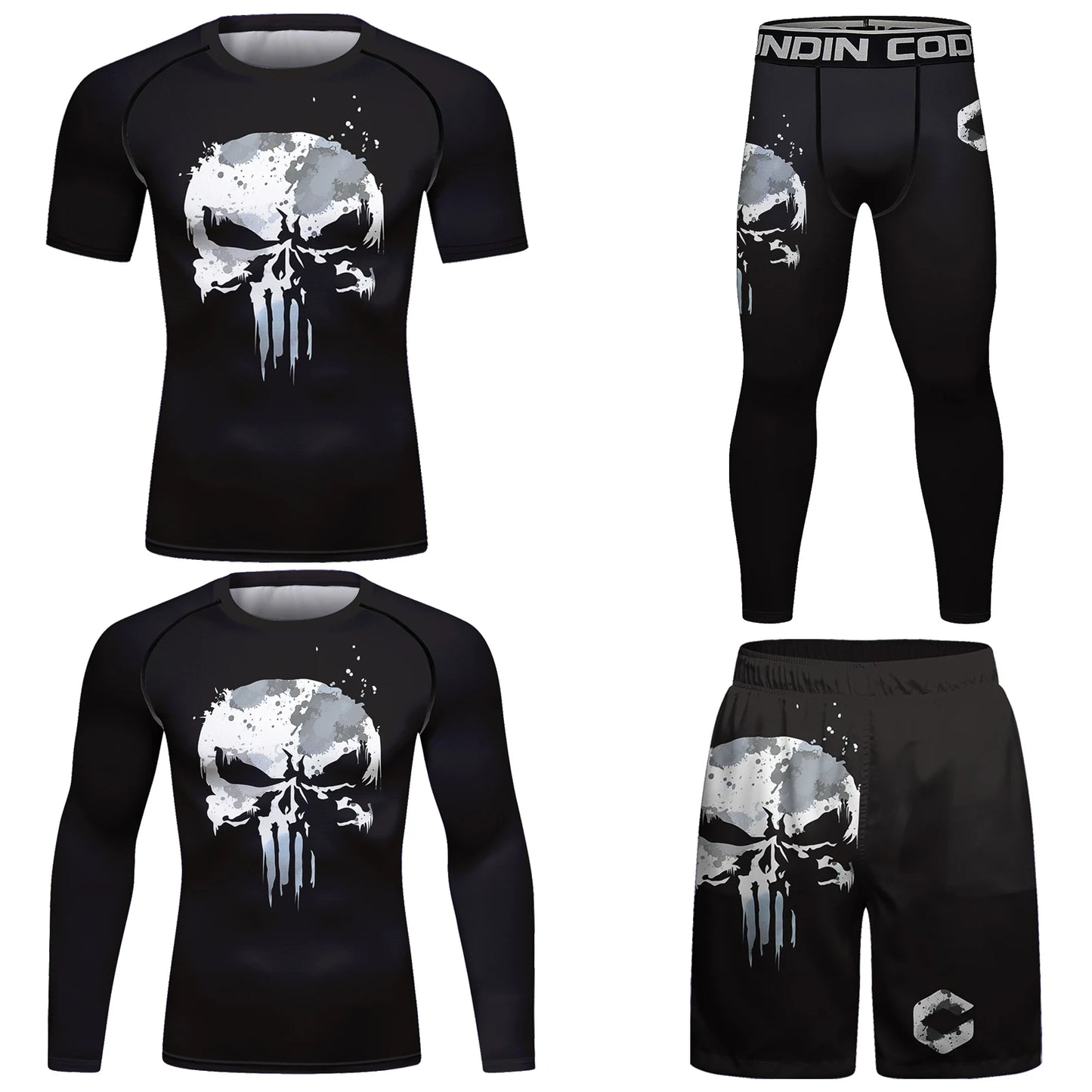 Ensemble T-shirt et Pantalon MMA Jiu Jitsu Skull pour Homme – Rashguard BJJ, Grappling Brésilien, Shorts MMA, Vêtements de Gym, Gi de Boxe, Maillots Muay Thai - BLACKBEARD OUTDOOR INDUSTRIES