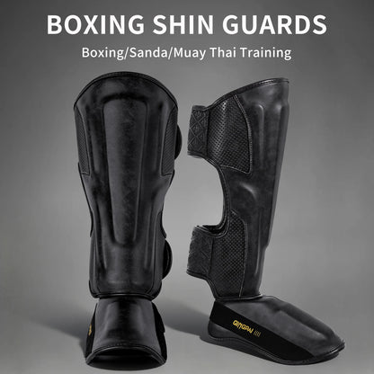 Tibières Professionnelles Cuir PU – Protège-Tibia & Pied Sanda, Muay Thai, Boxe | M à XL | 5 Coloris - BLACKBEARD OUTDOOR INDUSTRIES