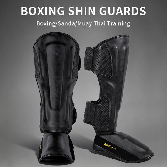Tibières Professionnelles Cuir PU – Protège-Tibia & Pied Sanda, Muay Thai, Boxe | M à XL | 5 Coloris - BLACKBEARD OUTDOOR INDUSTRIES