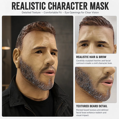 Masque intégral homme barbu en latex pour scène et vidéo
