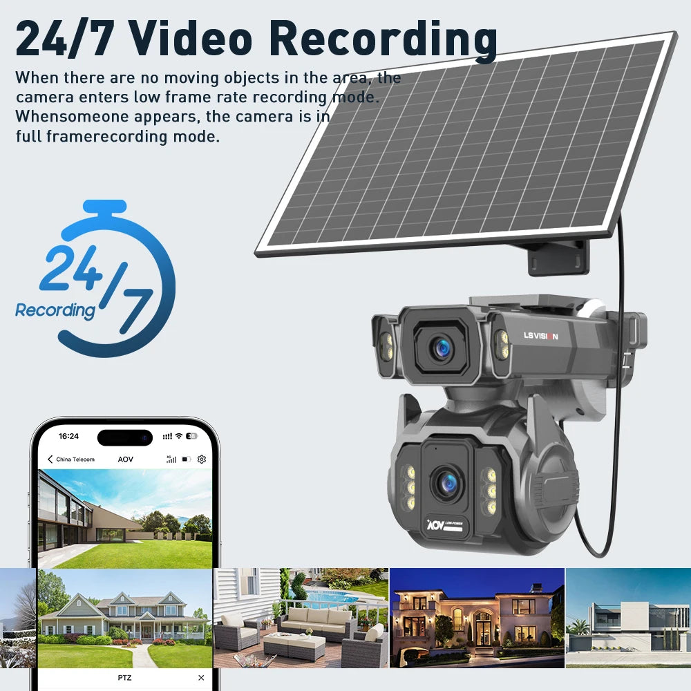 Caméra de surveillance solaire 4G double objectif 10 MP, zoom x12, suivi automatique