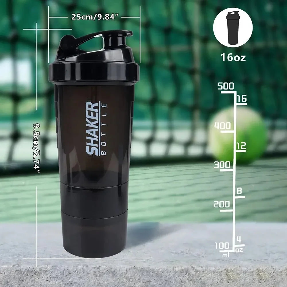Shaker 3 Compartiments 600ml ABS — Mixage Sans Grumeaux | Sport & Musculation | Gourde Double Usage | Noir, Blanc, Rouge, Bleu