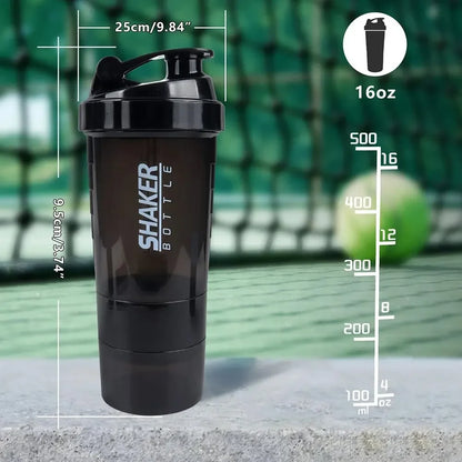 Shaker 3 Compartiments 600ml ABS — Mixage Sans Grumeaux | Sport & Musculation | Gourde Double Usage | Noir, Blanc, Rouge, Bleu