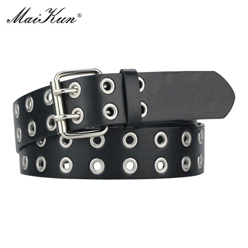 Ceinture Femme en Cuir PU Noir avec Boucle à Piquet et Trous d'Échappement – Ceinture de Taille Punk Gothique, Style Harajuku, Accessoire Tendance - BLACKBEARD OUTDOOR INDUSTRIES
