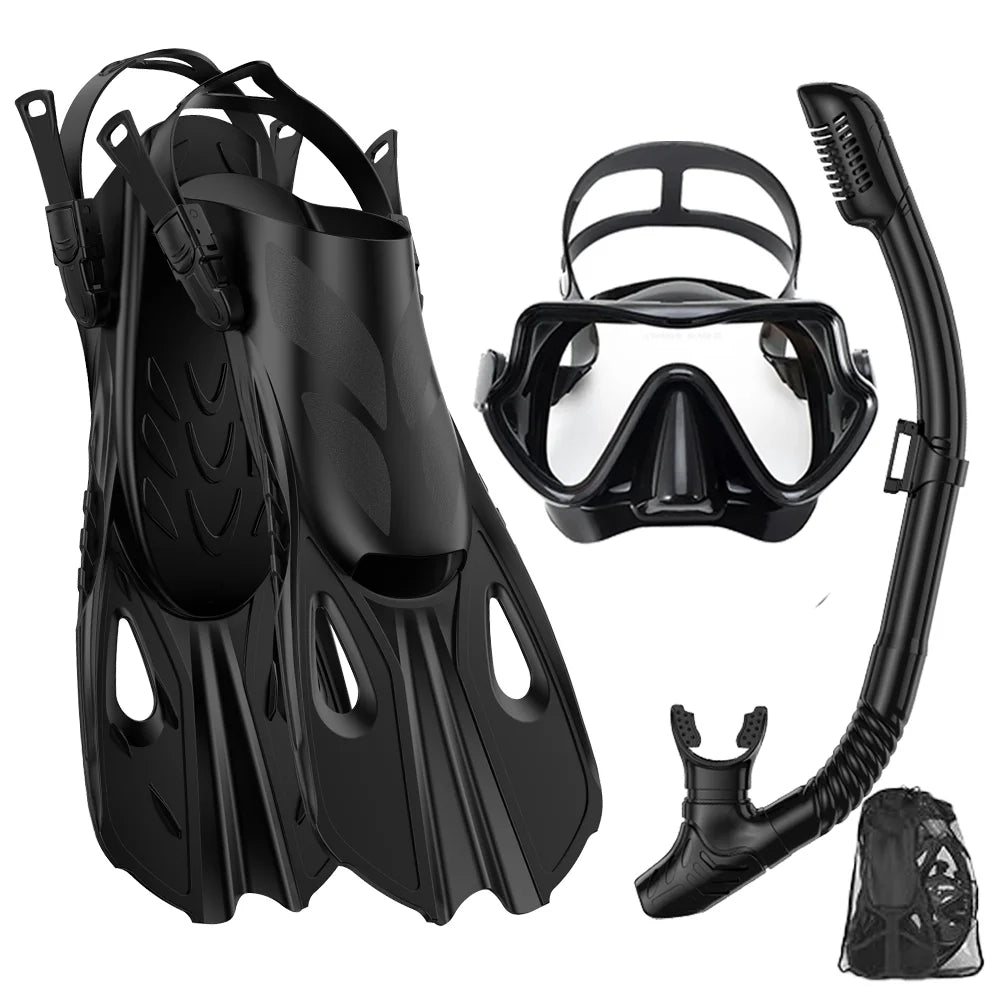Set de Snorkeling 3-en-1 JoyMaySun – Masque Panoramique, Tuba Dry Top, Palmes Courtes et Sac de Transport - BLACKBEARD OUTDOOR INDUSTRIES