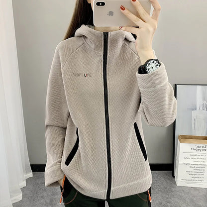 Veste Polaire Femme Chaude à Capuche Outdoor Hiver