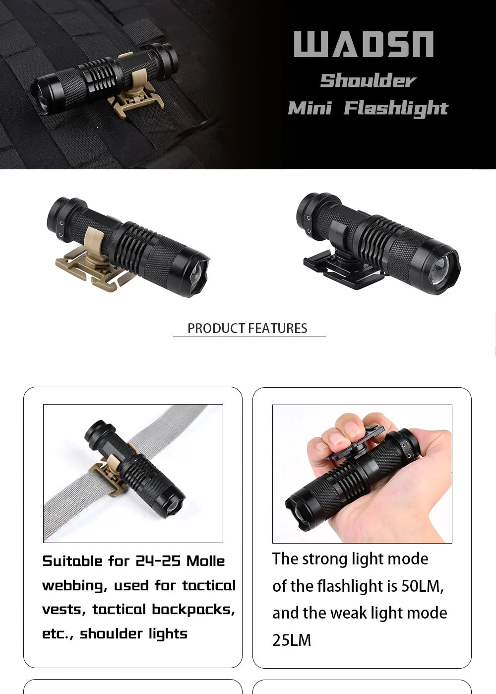 Sac à Dos Tactique avec Système MOLLE WADSN – Gilet de Combat avec Fixation pour Lampe Torche LED, Éclairage Haute Luminosité pour Randonnée et Activités Outdoor BLACKBEARD OUTDOOR INDUSTRIES