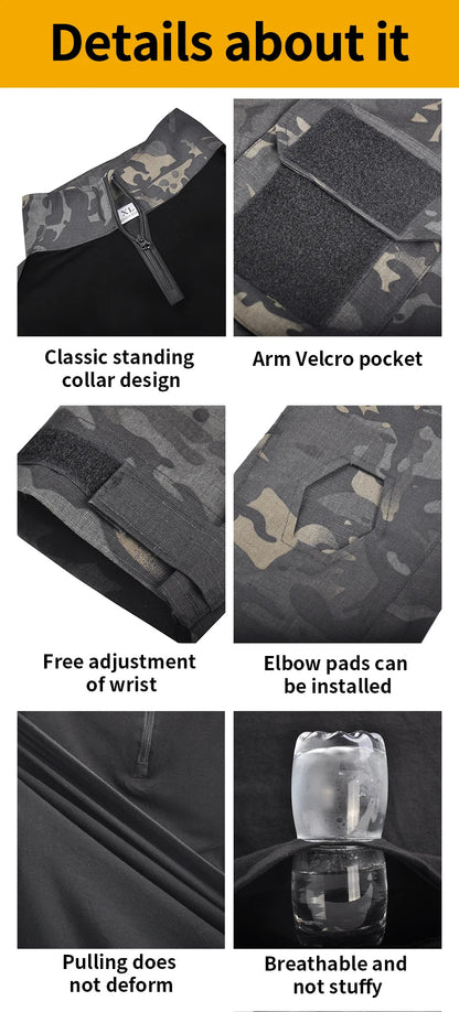 Chemise Tactique à Manches Longues Outdoor CP - T-shirt Combat à Zip 1/4 en Ripstop Coton Camo pour Hommes BLACKBEARD OUTDOOR INDUSTRIES