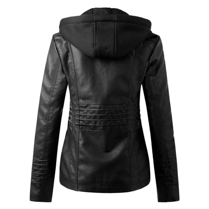 Veste femme effet cuir à capuche – Style biker zippé