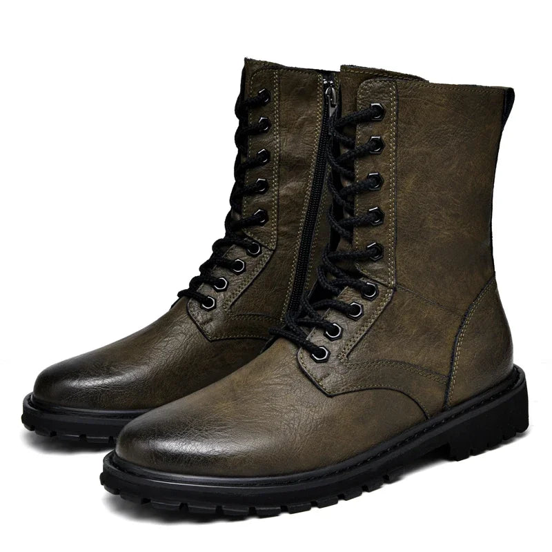 Bottes tactiques homme grande taille en cuir, hiver