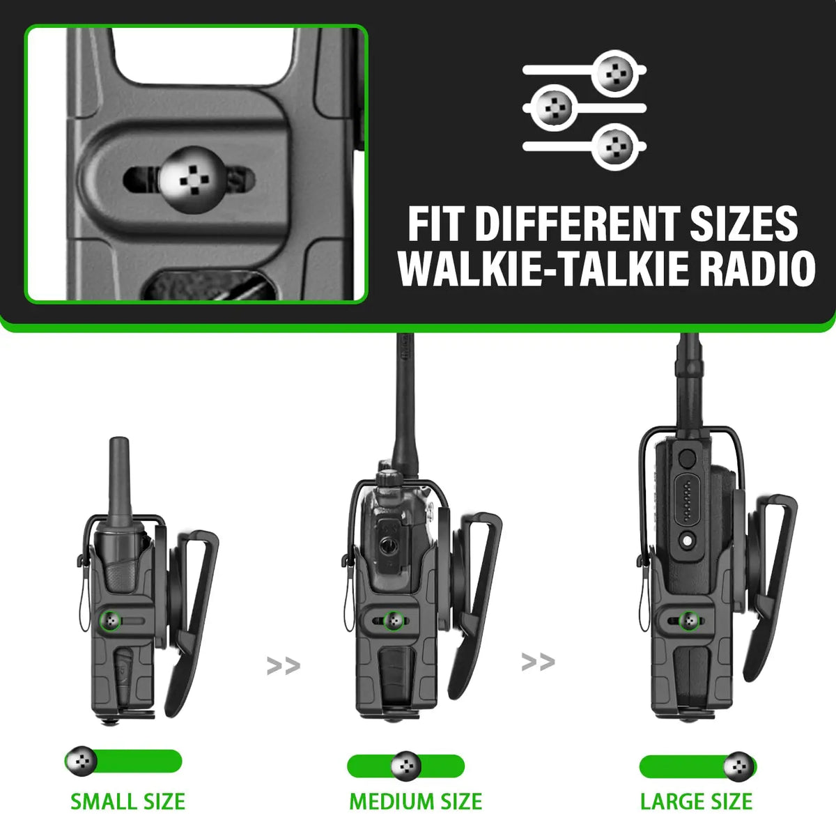 Holster Radio Universel Réglable – Étui Coque Rigide Quick Draw pour Motorola APX6000, Kenwood, Hytera – Noir ou Vert